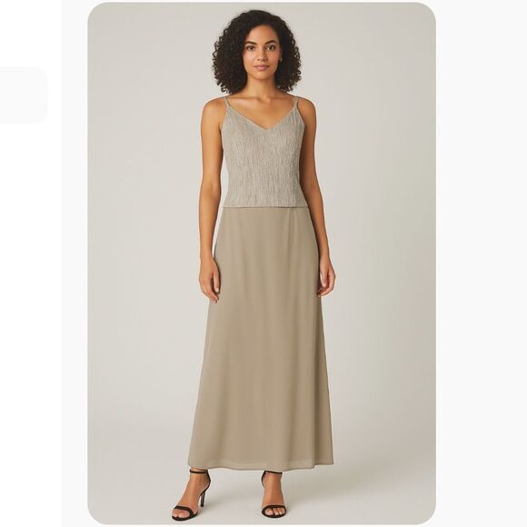 Alex Evenings Gold Metallic Shimmer Maxi Dress Size 14 - Picture 1 of 10